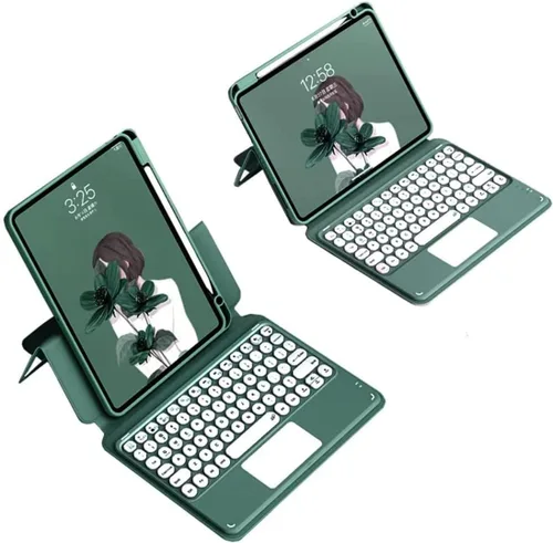 Vista 15 de iPad Air Air2 iPad 5ª 6ª generación 9.7 pulgadas iPad 5 iPad 6 Funda con teclado Touchpad horizontal/vertical Soporte magnético desmontable BT