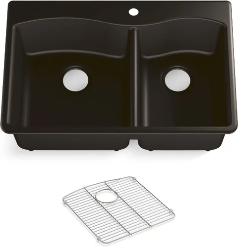 Vista 11 de KOHLER 28003-1-CM1 Kennon® - Fregadero de cocina de 25 pulgadas de montaje superior o inferior, incluye estante para fregadero, color negro mate