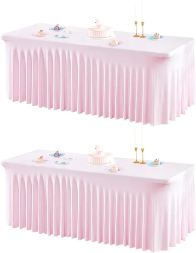 Vista 24 de Paquete de 1 manteles azul bebé para mesas rectangulares de 4 pies, cubiertas de mesa de spandex elástico de una pieza resistentes a las arrugas
