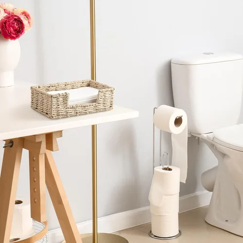 Vista 6 de Servilletero para baño, bandeja portatoallas de invitados de cuerda de papel de mimbre tejido, soporte de toalla de mano de papel desechable