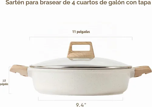 Vista 2 de CAROTE Olla antiadherente con tapa, olla de sopa poco profunda de 4 cuartos