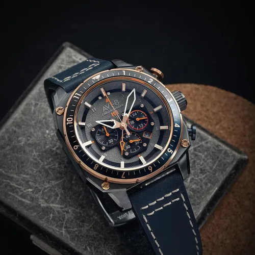 Vista 5 de AVI-8 Hawker Hunter Reloj de piloto para hombre – Atlas Dual Time Cronógrafo, movimiento de cuarzo japonés, caja de acero inoxidable de 43mm, correa