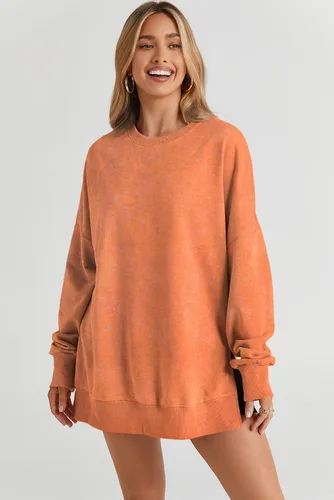 Vista 116 de SHEWIN Sudadera casual de manga larga con cuello redondo para mujer, ligera, holgada