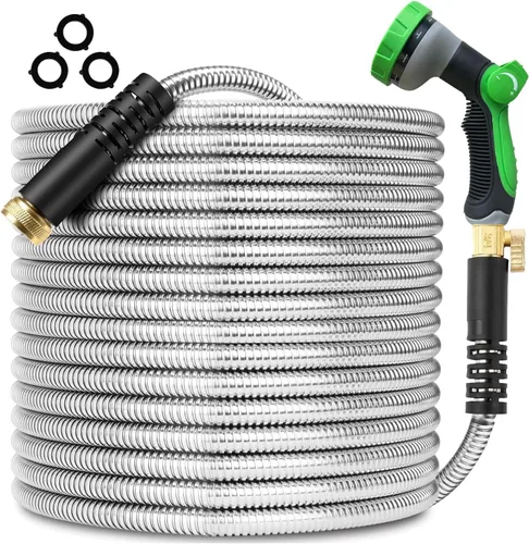 Vista 8 de Manguera de jardín de 150 pies x 5/8 pulgadas, manguera de agua resistente, flexible y ligera, explosión de 600 psi, manguera de goma híbrida sin