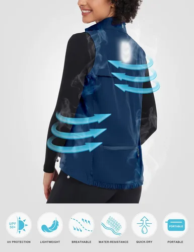 Vista 4 de Little Donkey Andy - Chaleco ligero de mujer de secado rápido para mujer, verano, a prueba de viento, sin mangas, elástico, chaqueta para golf Azul