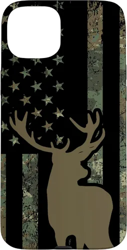 Vista 8 de Funda de camuflaje para iPhone 13 con diseño de alce y caza de bandera americana