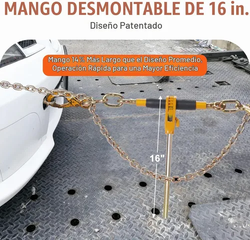 Vista 3 de VEVOR Carpeta de cadena de trinquete, carpetas de carga resistentes de 5/16"-3/8", con ganchos G80 límite de carga seguro de 7,100 libras, mango