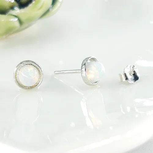 Vista 64 de Pendientes naturales de 0.236 in con chapado en oro blanco sobre plata de ley, bisel cabujón de piedras preciosas regalo de joyería para ella
