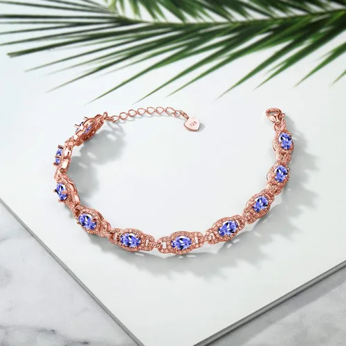 Vista 84 de Gem Stone King 18K Rose Gold Plated Silver Oval Gemstone Birthstone Tennis Bracelet For Women Oval 6X4MM 7 Inch With 1 Inch Extender Fine