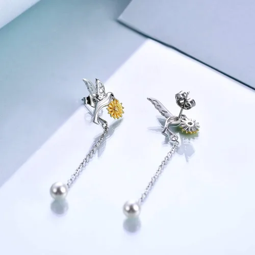 Vista 5 de POTOPYY - Pendientes de plata de ley con diseño de pájaro