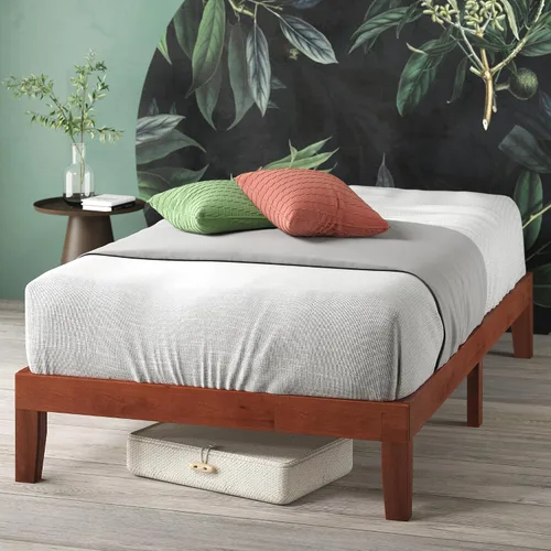 Vista 17 de Zinus Ellie - Marco de cama individual de bambú de 14 pulgadas, soporte de listones de madera, no necesita somier, fácil montaje, color marrón