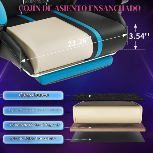 Vista 8 de HOFFREE Silla LED para juegos con altavoces, silla de computadora grande y alta con luces RGB, silla de juego Bluetooth con reposapiés, sillas