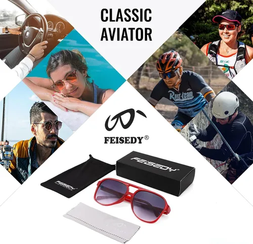 Vista 4 de FEISEDY Gafas de sol estilo aviador vintage retro de los años 70 para mujeres y hombres, marco cuadrado grande clásico B2751