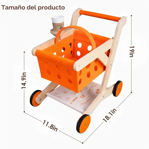 Vista 3 de Carro de compras de madera del andador del bebé para los niños pequeños