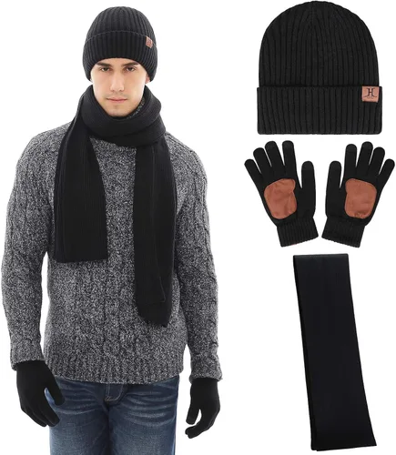 Vista 7 de Conjunto de guantes de punto de invierno para hombres y mujeres con forro polar
