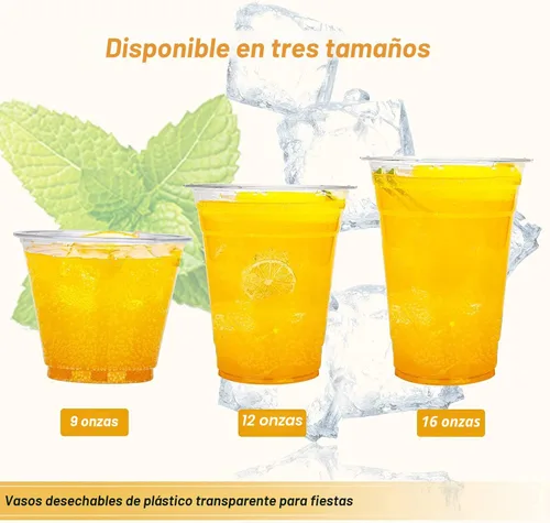 Vista 3 de TashiBox vasos de plástico con tapas [12 onzas 100 vasos y 100 tapas planas], vasos desechables de plástico transparente, vasos para batidos