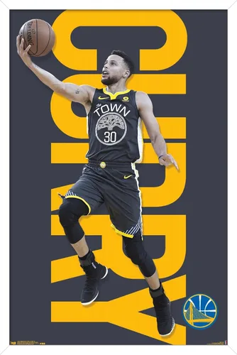 Vista 13 de Trends International NBA Golden State Warriors - Póster de pared de Stephen Curry 18, 14.725 x 22.375 pulgadas, versión enmarcada de madera
