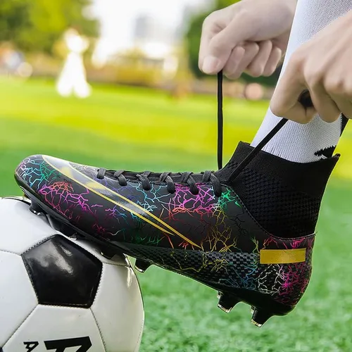 Vista 5 de DHOVOR Tacos de fútbol para hombre y mujer, botines de fútbol antideslizantes, para atletismo, zapatos de fútbol para exteriores e interiores