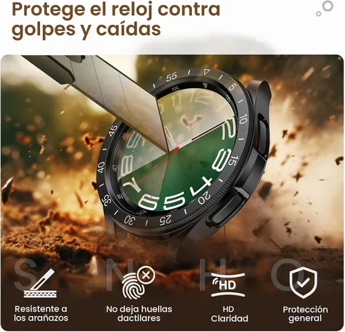 Vista 3 de Pack de [2+2+3] Goton 3 en 1 para Samsung Galaxy Watch 6 Classic de 47 mm, protector de pantalla de 3 piezas de vidrio templado HD anti-vaho + 2