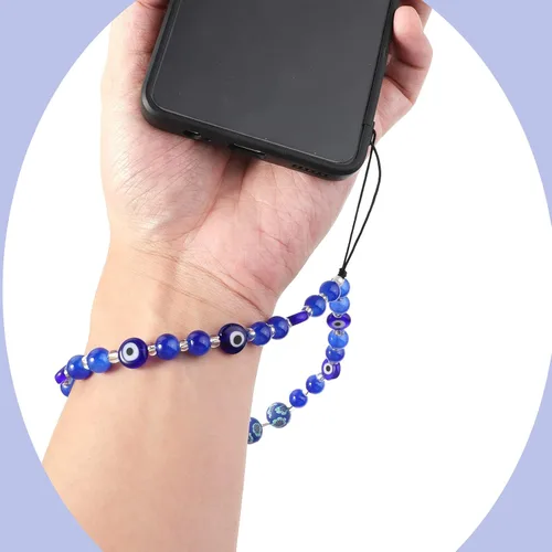 Vista 3 de TIESOME Cordón de teléfono con cuentas, correa de muñeca de mal de ojo para teléfono, correa de cadena de teléfono con piedras preciosas para mujer