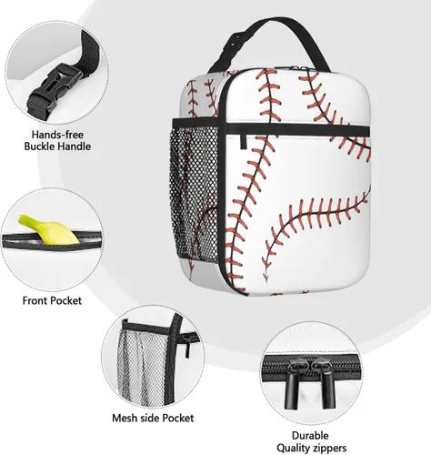 Vista 5 de Bolsa de almuerzo de béisbol para mujeres y hombres, lonchera reutilizable con aislamiento para el trabajo, oficina, escuela, picnic, bolsa portátil