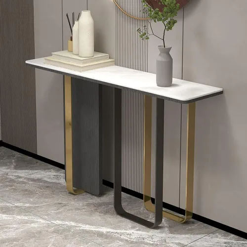 Vista 4 de Mesa consola de pizarra, mesa rectangular para sofá con patas para pasillo, estilo italiano, mesa de porche moderna minimalista contra la pared