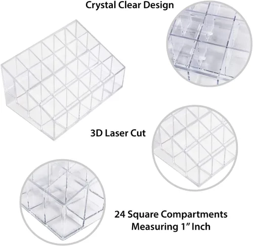 Vista 8 de Organizador de cosméticos y maquillaje transparente. Para labiales en barra, pinceles, frascos y más. Soporte transparente para estantes.