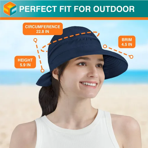 Vista 16 de SUN CUBE Sombrero de sol para mujer para protección UV al aire libre, sombrero de sol de ala ancha, cola de caballo, sombrero de playa convertible