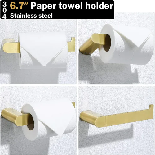 Vista 4 de RANDOM Portarrollos de papel higiénico de oro cepillado, accesorios de hardware de baño SUS 304 de acero inoxidable moderno soporte de rollo