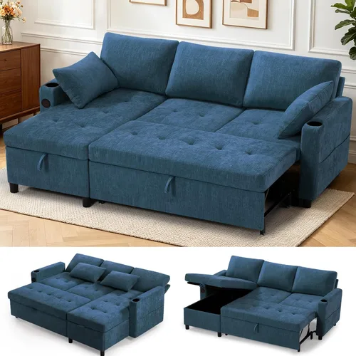 Vista 13 de Sofá cama extraíble de tela de 84 pulgadas con respaldos ajustables, color negro