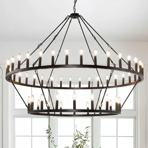 Vista 22 de Candelabro de granja de plata, lámpara de 12 luces con ruedas de carro, accesorio de luz para comedor, lámparas rústicas de isla de cocina GHDFGD-10