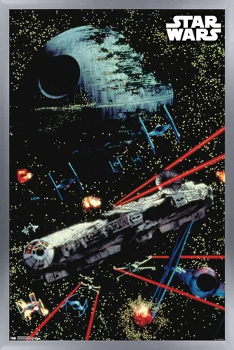 Vista 15 de Trends International Star Wars: Saga - Póster de pared de batalla espacial, 14.725 x 22.375 pulgadas, versión enmarcada de madera de granero