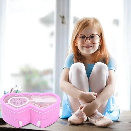 Vista 7 de Shop LC Heart Pink Musical Travel Jewelry Box Organizer Double Tray Dancing Ballerina Jewelry Small Case Memory Box Birthday Gifts for Daughter