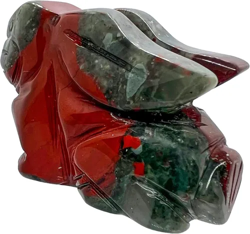 Vista 2 de Estatua de conejo sentado de piedra de sangre natural de África de 2 pulgadas, escultura decorativa de Fengshui para decoración del hogar, cristal