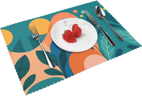 Vista 12 de Rectangular Placemats Set of 4, Heat Resistant Litchi Printed Kitchen Dining Table Mats