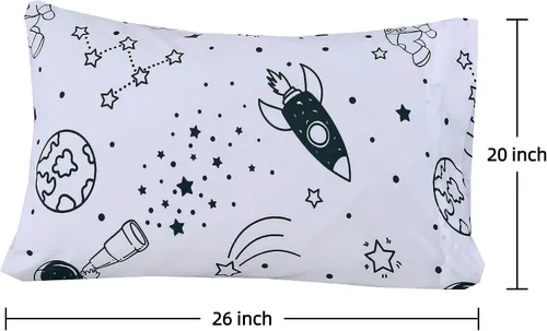 Vista 5 de MAG Juego de 2 fundas de almohada estándar blancas y negras, 20 x 26 pulgadas, fundas de almohada para niños, niños, adolescentes. Galaxy