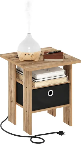 Vista 12 de Furinno Dario - Mesa auxiliar / estante de almacenamiento de noche con cajón de contenedor, pino ámbar/negro, 1 paquete, contenedor superior