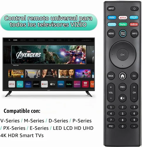 Vista 2 de Control remoto universal de repuesto para todos los televisores inteligentes VIZIO LED LCD HD 4K UHD HDR, control remoto Vizio con teclas