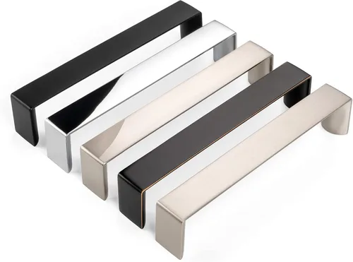 Vista 6 de KOOFIZO Paquete de 10 tiradores de gabinete de cocina de níquel cepillado de 5 pulgadas, manijas de gabinete de color plata satinada, herrajes