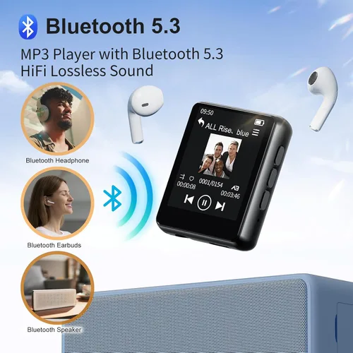 Vista 2 de Reproductor MP3 de 64 GB con Bluetooth, pantalla táctil completa, reproductor MP3 de música portátil, altavoz HD integrado, radio FM, grabadora
