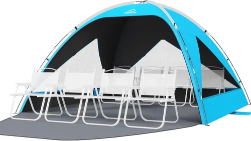 Vista 13 de Wolfwise Tienda de playa Refugio de sol portátil, Cabaña estándar de la Shade Beach Essentials, protección UV UPF 50+ y fácil instalación, ventanas
