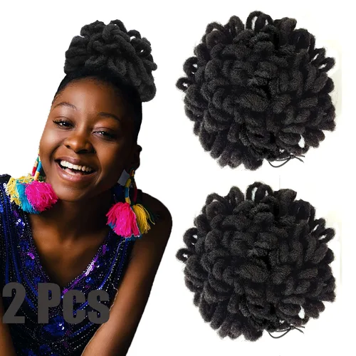 Vista 20 de Abellee 2 moños de Loc para mujeres negras, 8 pulgadas, moño de pétalos de Loc, Afro, cola de caballo alta, cordón de coleta, extensiones de cabello