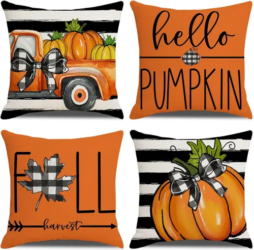 Vista 16 de ONFAON Decoraciones de Navidad - Fundas de almohada de Navidad 18x18, juego de 4, decoración navideña para sofá, sofá cama, cojín, decoraciones