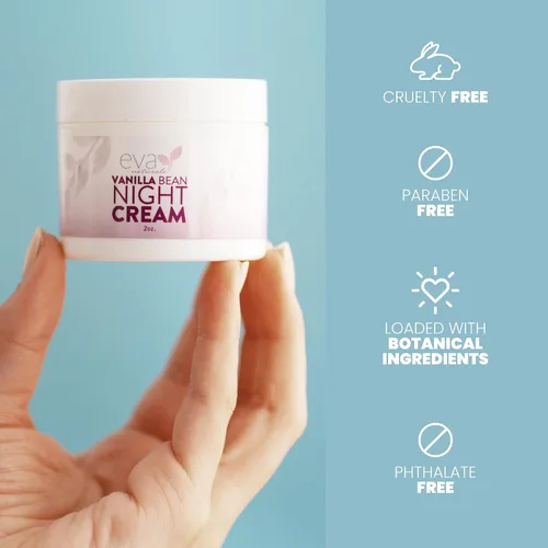 Vista 8 de Eva Naturals Crema de noche de vainilla – Hidratante facial durante la noche con vitamina E, C, complejo B y CoQ10 – Loción facial
