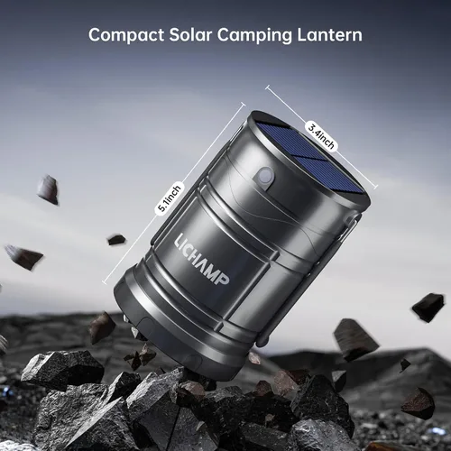 Vista 5 de Lichamp 1 paquete de linterna de camping solar, linternas LED recargables por USB, lámparas de batería con tres modos de alimentación para cortes