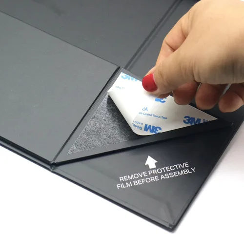 Vista 5 de AVUX Caja de regalo protectora de esquina de 10.5 pulgadas con tapa de lazo y cinta, una caja de regalo vacía de color negro para Navidad, día