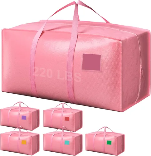 Vista 20 de Paquete de 6 bolsas de mudanza con cremallera lateral completamente abierta, extra grandes de 93 L, resistentes al agua, plegables para Negro