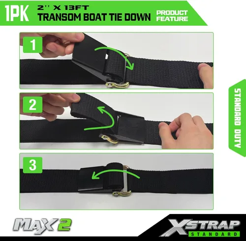 Vista 4 de XSTRAP STANDARD 1PK 5 cm x 3,3 m Correa de amarre para popa de barco, correa de remolque marino para barco con ganchos