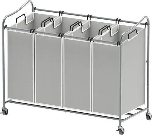 Vista 10 de Simple Houseware - Carrito rodante clasificador de ropa sucia con 4 bolsas, color marrón