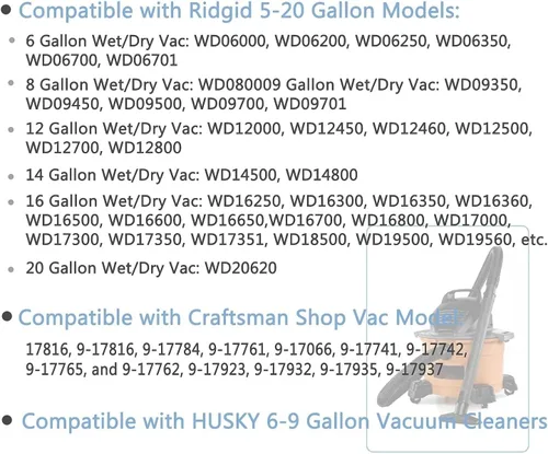 Vista 2 de VF6000 Filtro de repuesto para aspiradoras Ridgid en seco y húmedo de 5 a 20 galones WD5500 WD0671 WD6425 WD7000 WD1280 WD1851 WD1680 WD1956 RV2400A